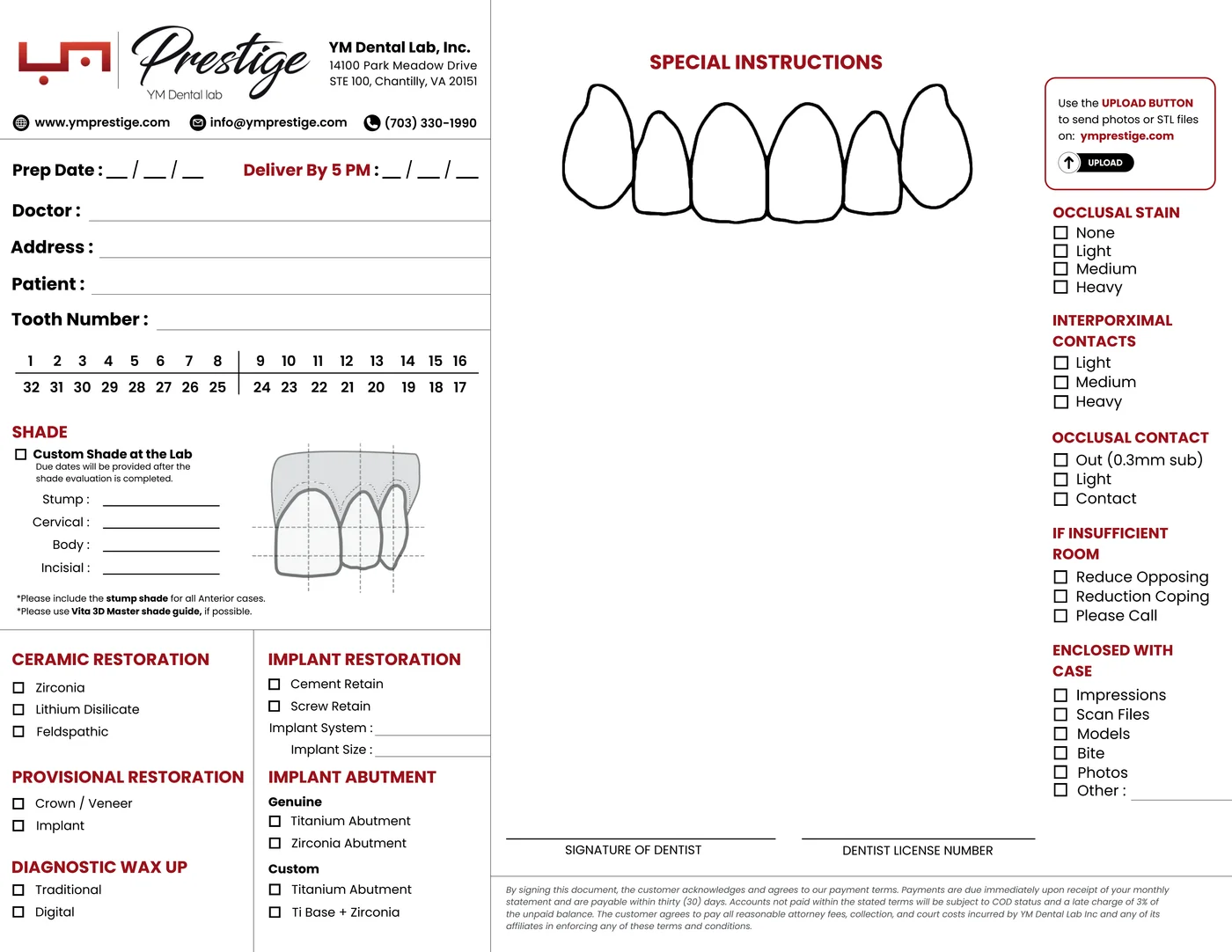 Preview of the YM Prestige boutique esthetic prescription form